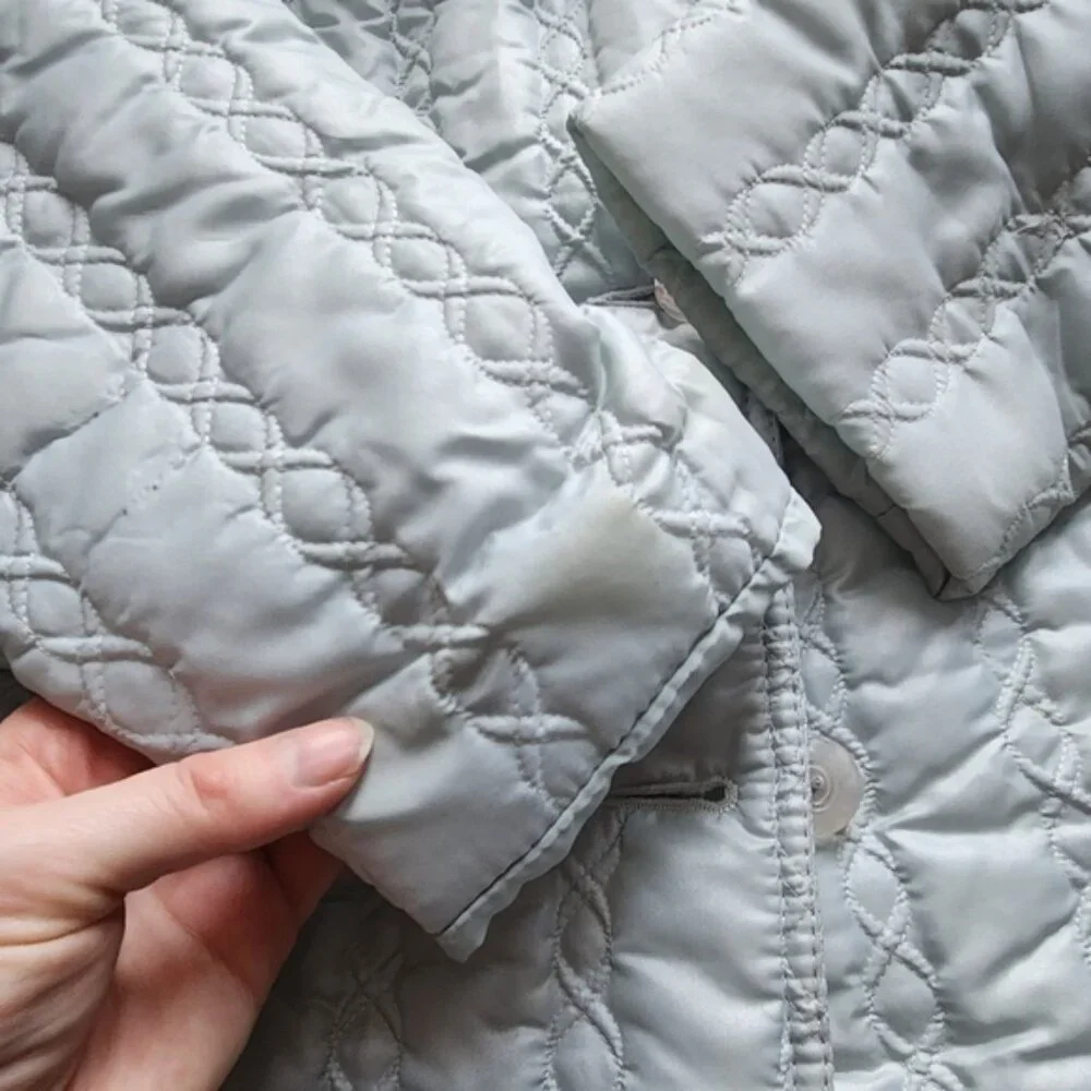 70's Sportease vintage Quilted Coat‎ Faux Fur Collar medium Old English